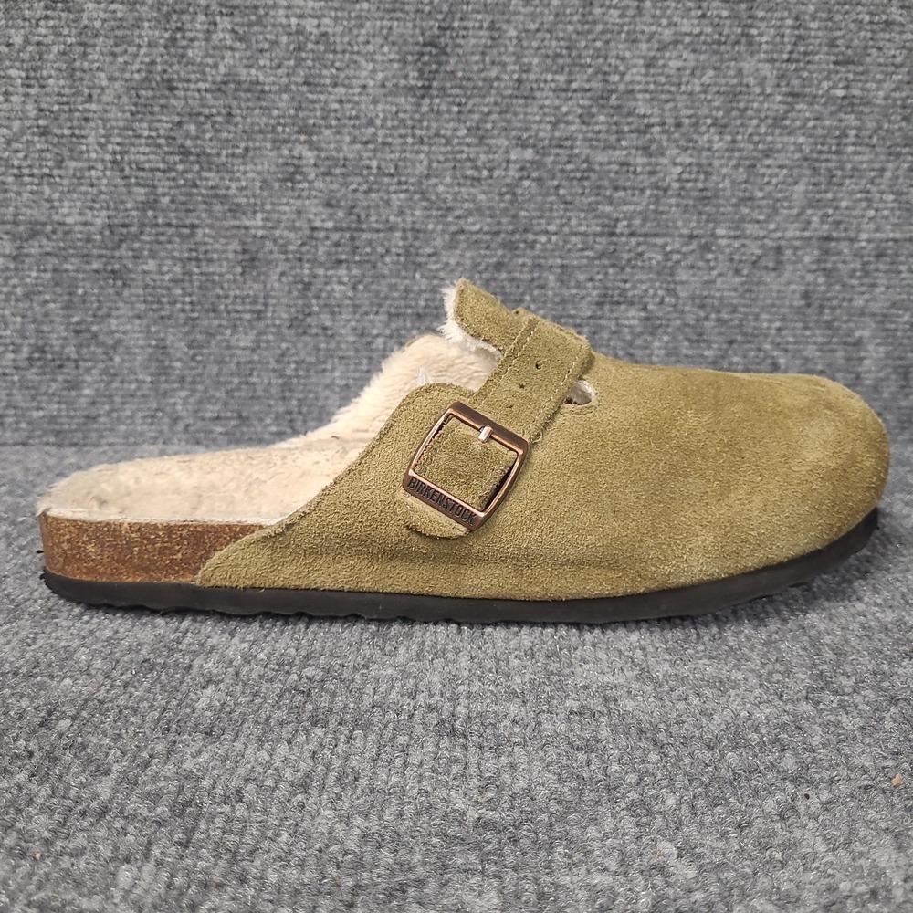 Birkenstock Boston Shearling Clogs EU 41 /Ladies 10 Sage Green Suede Shoes Mules - Picture 6 of 16